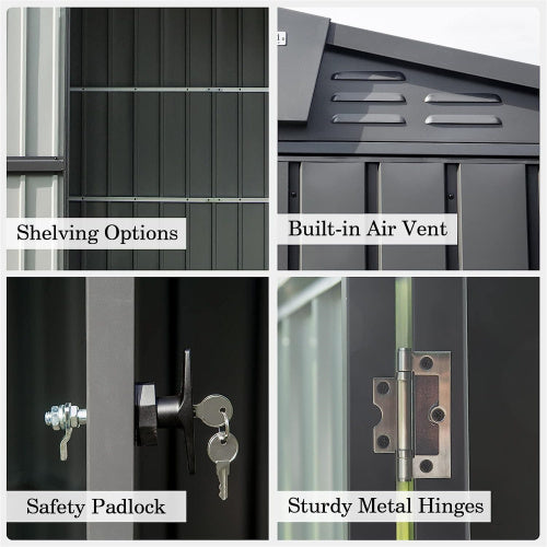 US Local Outdoor Storage Shed 10'x 8, Metal Garden Shed For Bike, Trash Can, Tools, Galvanized Steel Outdoor Storage Cabinet With Lockable Door For Backyard, Patio, Lawn 10x8ft, Dark Gray