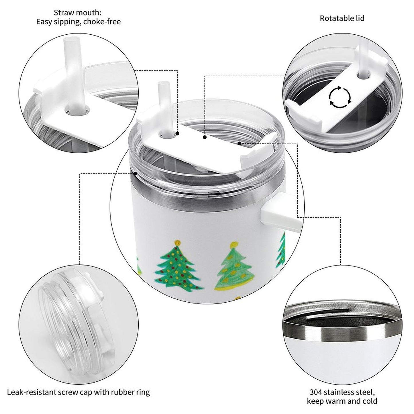 PHDT00064 POD US Local Tumbler 40 oz Large Capacity Car Cup Christmas Tree, Painted, Green