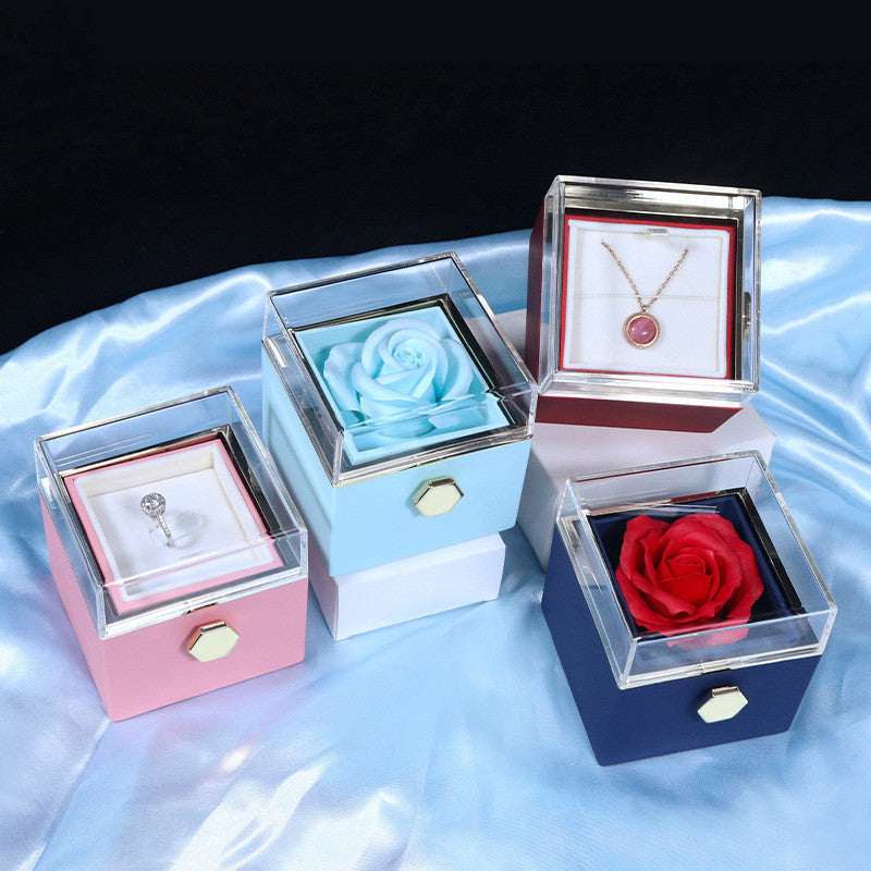 US Local Rotating Soap Flower Rose Gift Box Creative Rotating Rose Jewelry Packaging Box Valentine's Day Gift For Women
