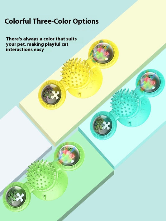 US Local Cat Entertainment Set- Interactive Rotating Disk, Feather Teasers, Tumbler, Windmill Toy - Keeps Cats Active & Engaged