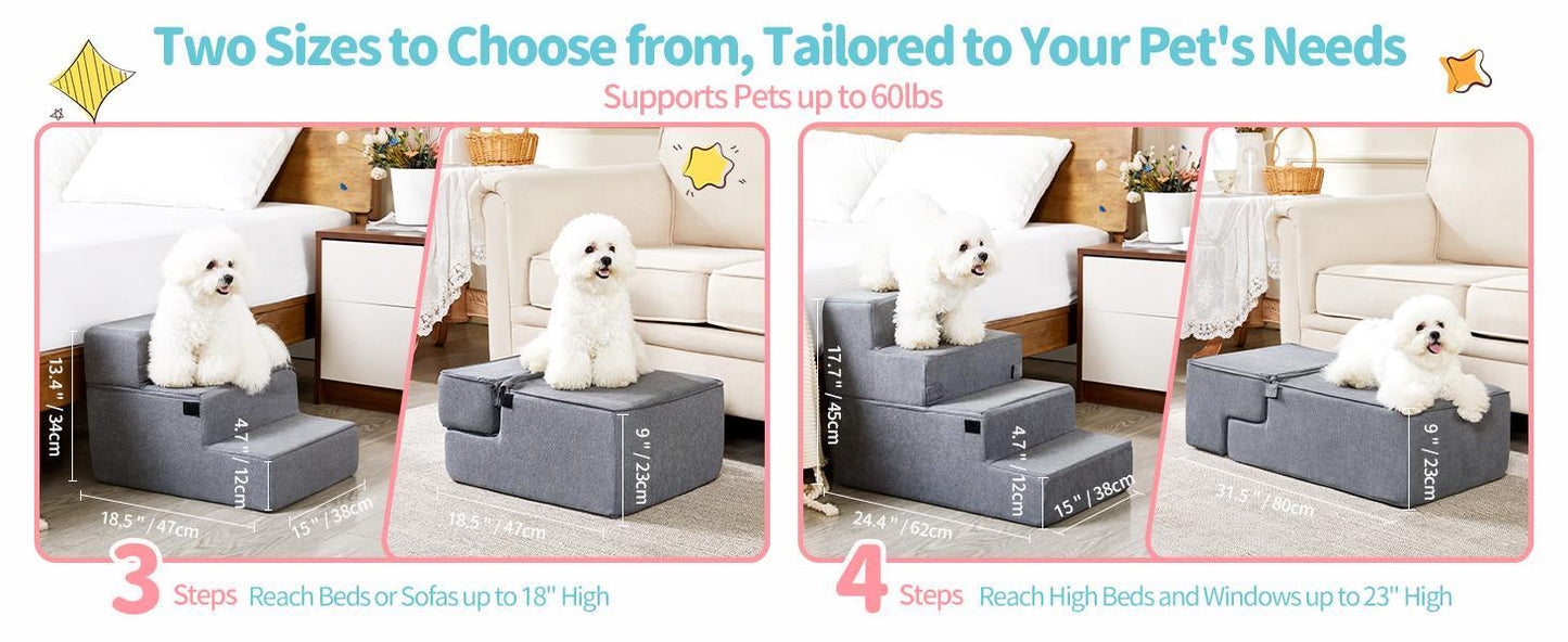 US Local Four-step Dog Bed Indoor Non-slip Balance Pet Ramp Gray
