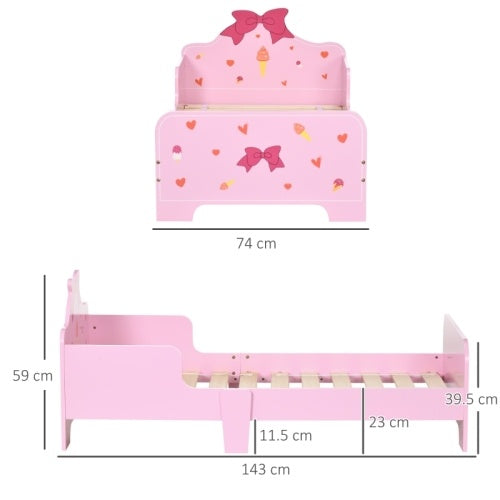 UK Local ZONEKIZ Princess Themed Kids Toddler Bed W Cute Patterns, Safety Rails, For Ages 3 6 Years