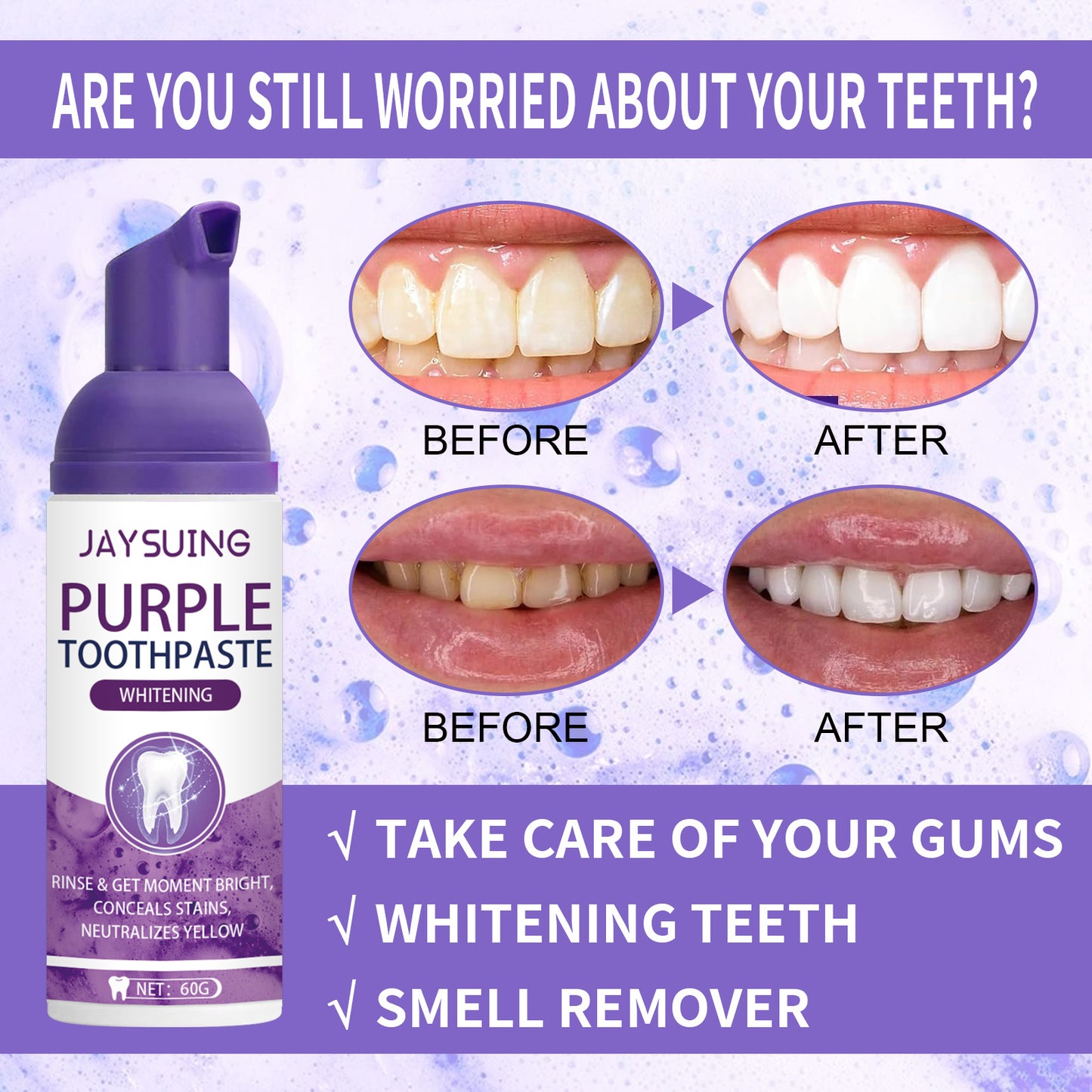 US Local Jaysuing Purple Tooth Whitening Toothpaste, Brightens Teeth Cleans Stains And Relieves Bad Breath Beautiful Teeth Toothpaste