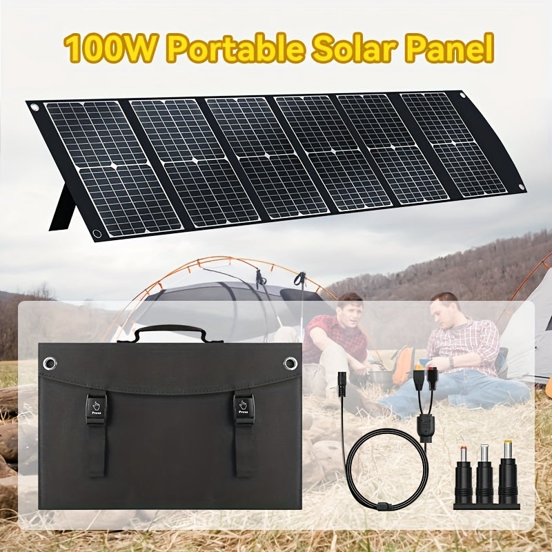 US Local 100W Portable Foldable Solar Charging Panel - High Efficiency With USB-C PD3.0, USB-A QC3.0 And DC 20V Output, Lightweight And Compact Design For Camping, Hiking, RV Outings And Outdoor Adventures