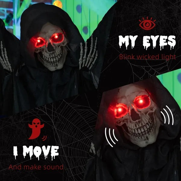 6.4 Life Size Winged Grim Reaper Outdoor Halloween Decoration Animatronic, Animated Prop WLight Up Eyes