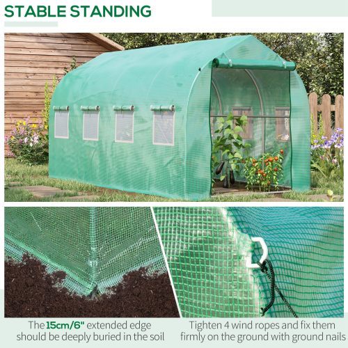 UK Local Outsunny Polytunnel Greenhouse With Windows And Door, Walk In Greenhouse For Garden, Backyard 4 X 2 M