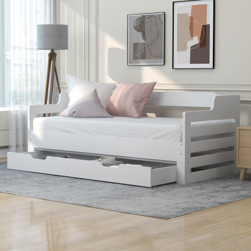 UK Local Daybed, Trundle And Drawer, Cabin Bed, SIngle Guest Bed Sofa Bed, Pull Out Trundle And Storage Drawer For Living Room And Bedroom - 3 90 X190 Cm - White
