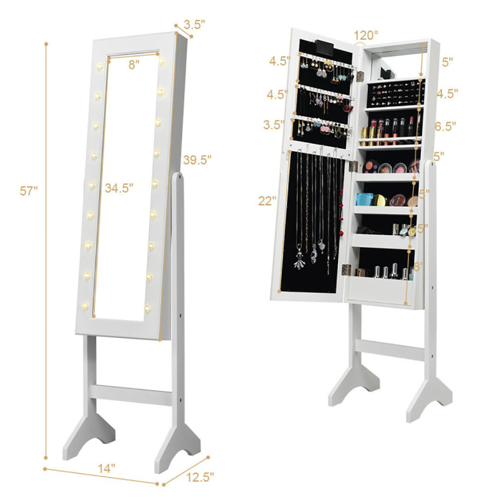 US Local Mirrored Standing Jewelry Armoire Cabinet With LED Lights