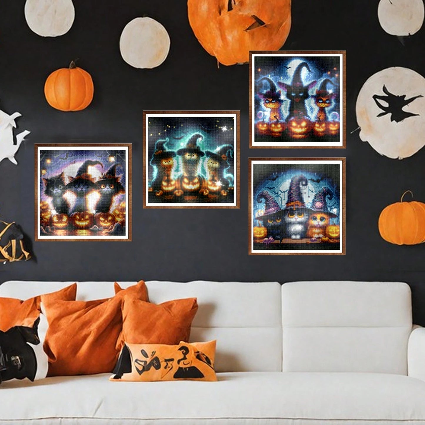 US Local 4-Piece Black Cat Diamond Painting Set, Suitable For Adult Beginners, 12x12 Inch Full Drill DIY Cute Cat Gem Art Painting, Gem Dot Craft - Ideal For Home Wall Decor