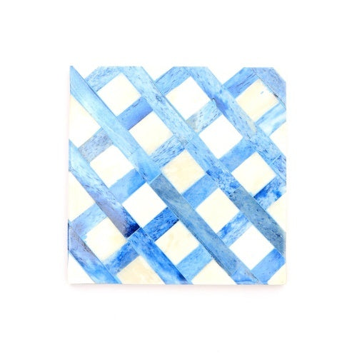 US Local White Blue Dyed Bone Inlaid Square Coaster Set