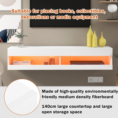 UK Local TV Stand With LED Lights, Floating Entertainment Center Media Console, Wall Mounted High Gloss Modern Storage Shelf For Up To 65 TV
