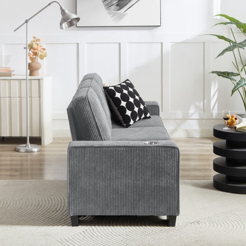 USA Local 83.86Corduroy Fabric Sofa,Modern Compressed Couch,3-Seater Sofa, Furniture For Living Room,Bedroom,office