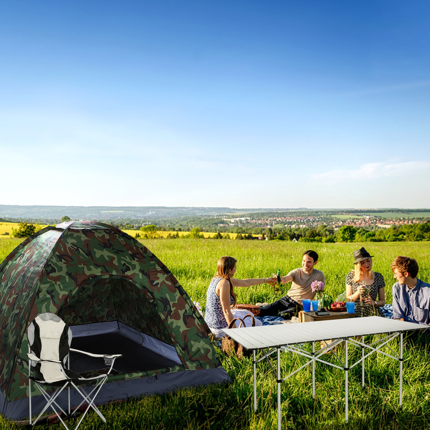 US Local Camping Chair, Grey Iron Frame, Off-white