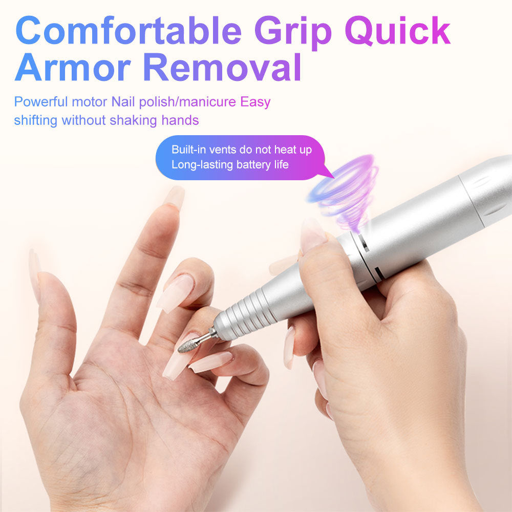US Local Professional Electric Nail Drill, 45000 RPM Cordless Rechargeable E-File Machine, With 12 Bits, Sanding Bands, LCD Display For Acrylic Gel Nails