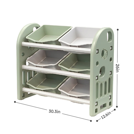 US Local Kids Toy Storage Organizer With 6 Bins, Multi-functional Nursery Furniture Set