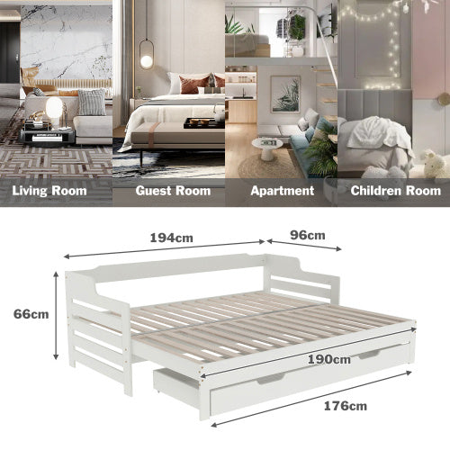 UK Local Daybed, Trundle And Drawer, Cabin Bed, SIngle Guest Bed Sofa Bed, Pull Out Trundle And Storage Drawer For Living Room And Bedroom - 3 90 X190 Cm - White
