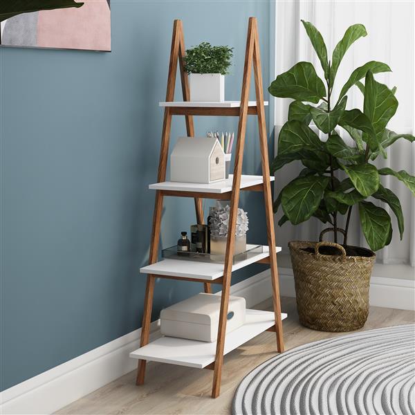 US Local Solid Wood, Bamboo Wood, Oxford A- Shaped Ladder Display Bookshelf