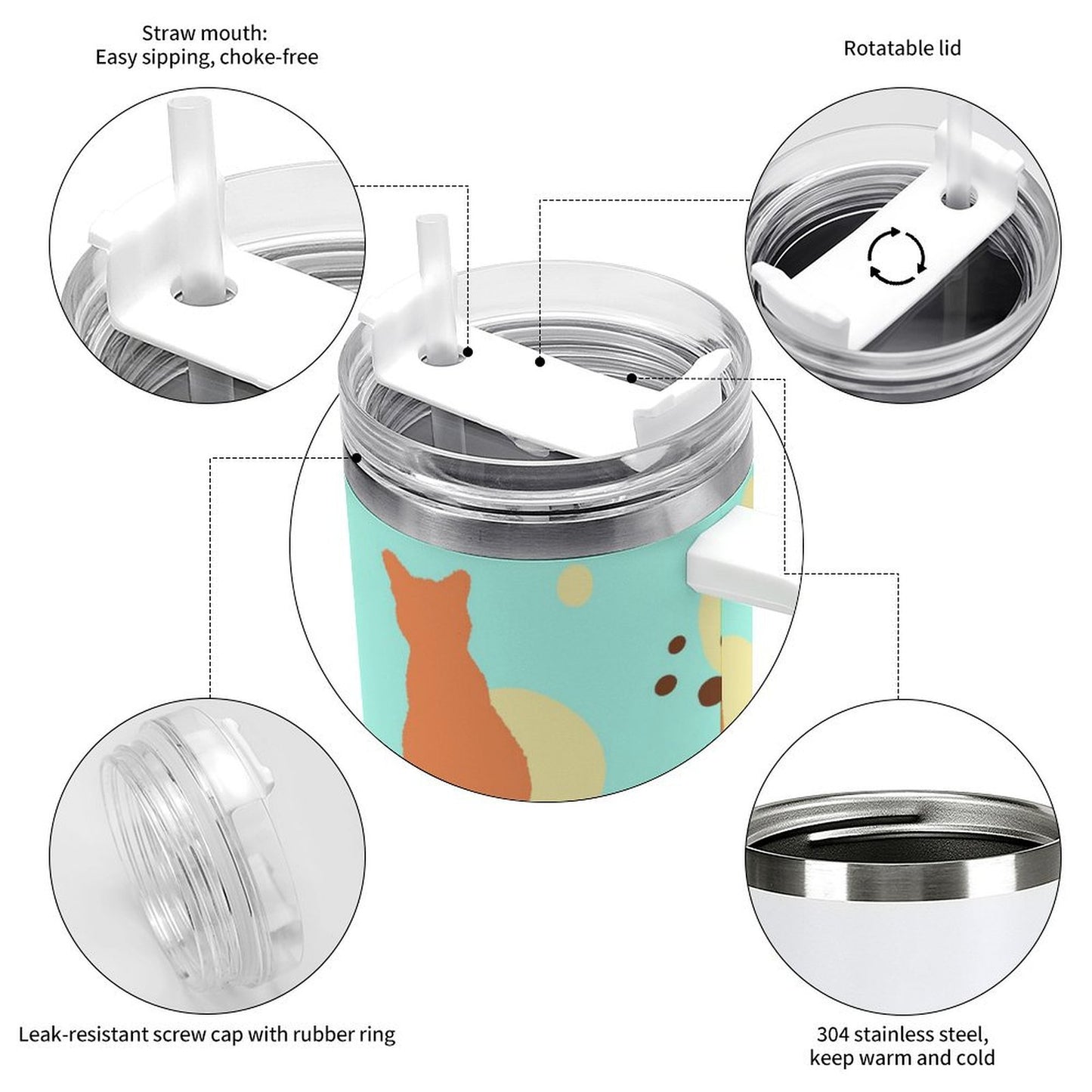 PHDT00209 POD US Local Tumbler 40 oz Large Capacity Car Cup Cat footprint cyan yellow polka Dot