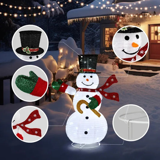 4ft Lighted Pop-Up Snowman, Large Christmas Holiday Decoration Top Hat, Scarf For Outdoor Lawn Yard Xmas Decor