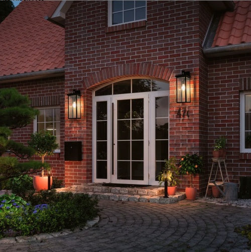 US Local 20H Set Of 2 Modern Outdoor Wall Lanterns With Black Metal Frame And Clear Glass, Weatherproof Wall Sconces For Porch, Garage, Or Entryway Lighting, E26 Bulb Compatible No Bulbs