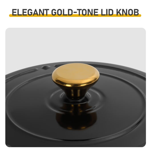 US Local 6QT Cast Iron Dutch Oven With Lid - Black Enamel Cooking Pot For Stovetop, Oven, Camping - Includes 2 Silicone Heat-Resistant Gloves