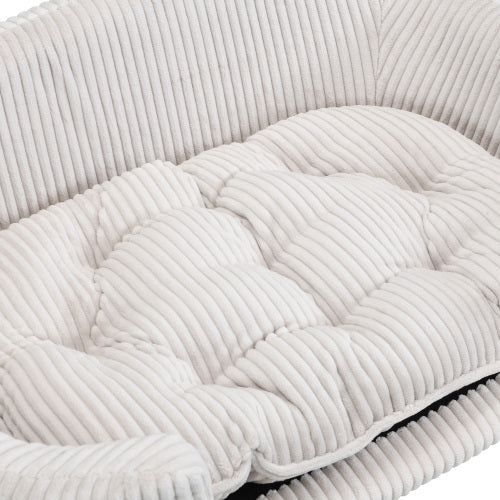 US Local Elevated Dog Bed Frame For Small Dog, Corduroy Pet Couch Bed With Rubber Wood Legs And Supportive Foam, Beige, Easy Assembly