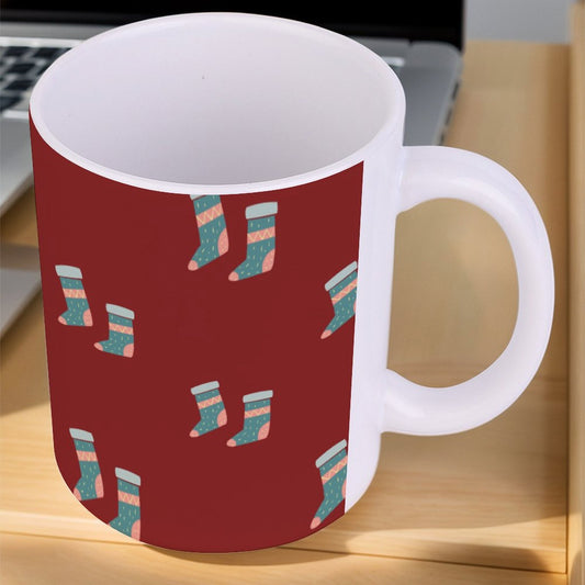 POD US Local White mug with full print, Christmas Stockings, Red 0081