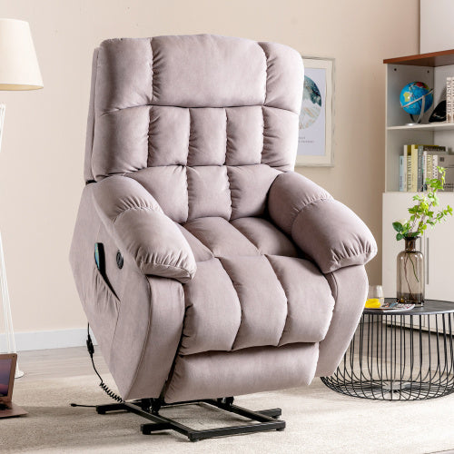 UK Local Electric Power Lift Recliner Chair Sofa With Massage And Heat For Elderly 2 Side Pockets USB Ports Single Recliner Chairs For Living Room Overstuffed Breathable Fabric Reclining
