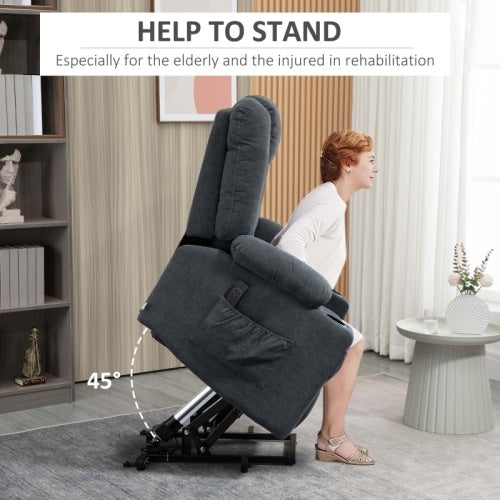 UK Local HOMCOM Electric Riser Recliner Armchair Oversized Chair With Cup Holder Side Pockets For Elderly In Living Room, Charcoal Grey
