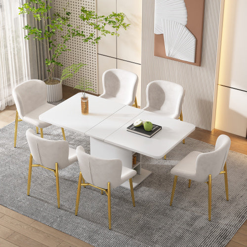 UK Local Extendable Dining Table, Dining Table With Storage, Rectangular Dining Table, Coffee Leisure Table, Modern Simple Iron Dining Table, Space-saving Multifunctional Dining Table, White