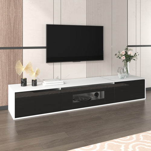 UK Local TV Cabinet, High-gloss TV Cabinet, Matching Colours In White And High-gloss Black, With Colour-changing LED Lights. Only Front Cabinet Door High-gloss