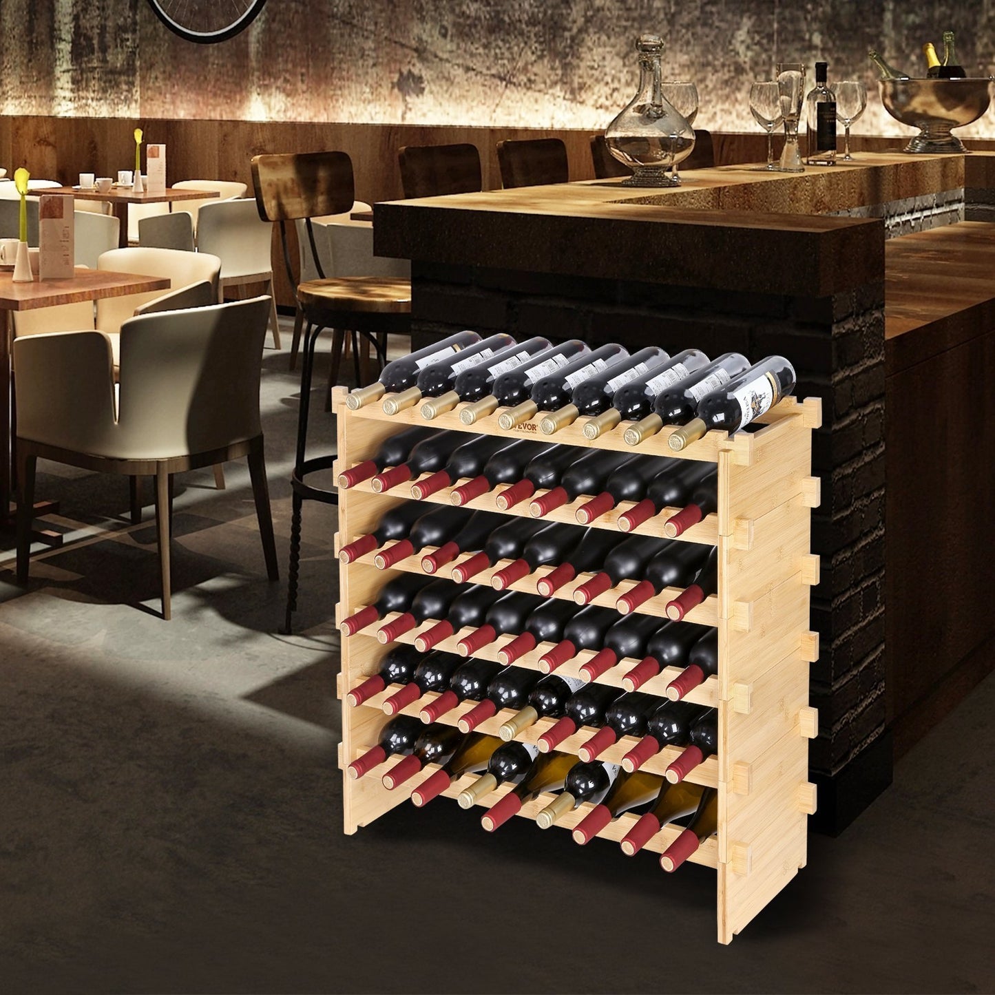 US Local VEVOR 72 Bottle Stackable Modular Wine Rack Bamboo Wood Display Shelf 8-Tier
