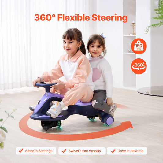 US Local Electric Wiggle Car Energy Powered Kids Ride On Toys For Toddler Age 3+ Purple