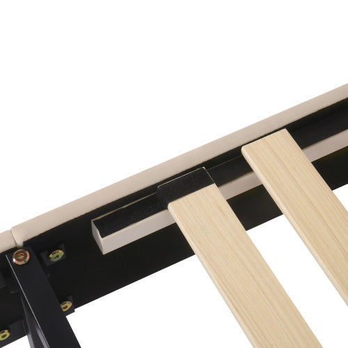 UK Local Upholstered Bed 90x190 With Slatted Frame And Headboard, Upholstered Bed With Height-adjustable Headboard, Youth Bed, Single Bed, Wooden Slat Support, Easy Assembly, Velvet, Beige