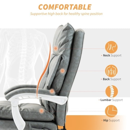 UK Local HOMCOM Faux Leather Office Chair, With Inflatable Lumbar - Grey