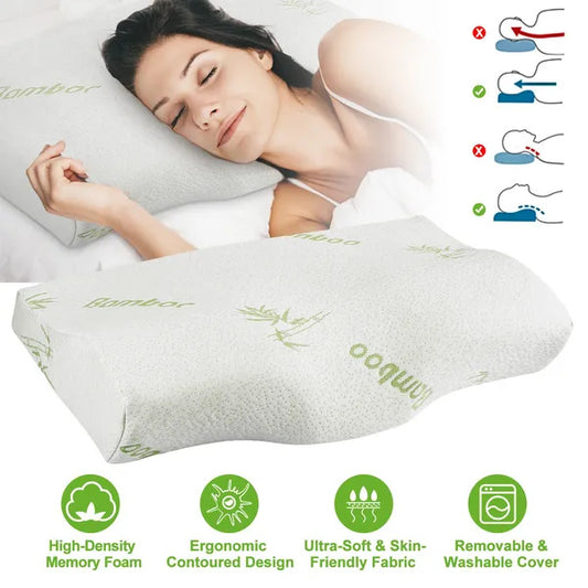 US Local Bamboo Memory Foam Contour Sleep Pillow Cervical Orthopedic Pillow Neck Support Breath Pillow