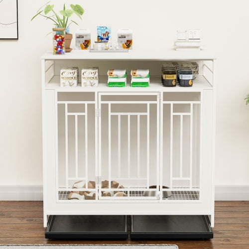 US Local 43.3 Inch Large Dog Kennel Furniture, Wooden Kennel With Divider