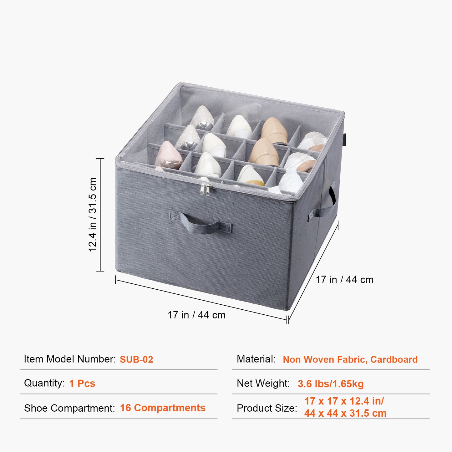 US Local Vevor Sturdy Under Bed Shoe Storage Organizer, Adjustable Dividers Fit 16 Compartments, Shoe Storage Organizer For Closet Organization With Clear Cover, Shoe Rack & Basket, For Closet, Entryway, Trunk