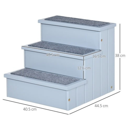 UK Local PawHut 3 Step Wooden Dog Steps Pet Stairs For Dogs, Cat Ladder For Bed Couch With Storage Grey