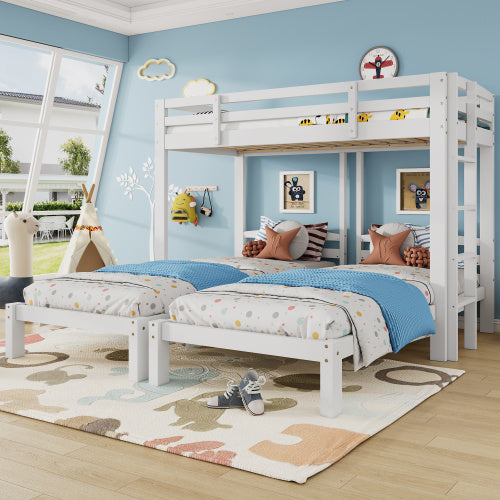UK Local Bunk Bed Triple Sleeper With Side Ladder For Children And Teens 3FT, White 90x190cm,90x200cm Mattress Not Included
