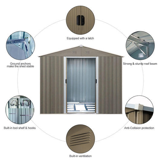US Local 6x8ft Outdoor Metal Storage Shed With Window Grey