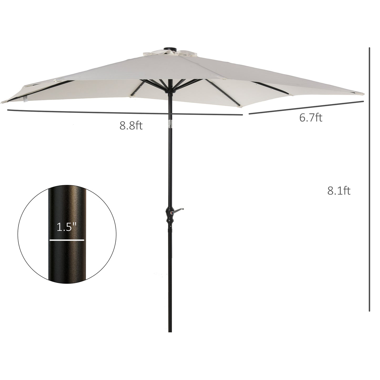 US Local 9x7 Ft Patio Umbrella Outdoor Table Market With Crank Solar LED Lights Tilt Button For Deck Pool White