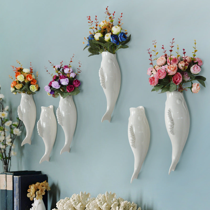 USA Local Simple Modern Creative Wall Ceramic Goldfish Vase Restaurant Mural Wall Hanging Three-Dimensional Wall Decoration Wholesale