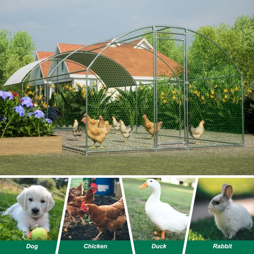 US Local Large Chicken Coop Metal Chicken Track With Waterproof And UV Cover, Dome Shape Walk-In Fence Chicken Coop For Outdoor And Yard Farm Use