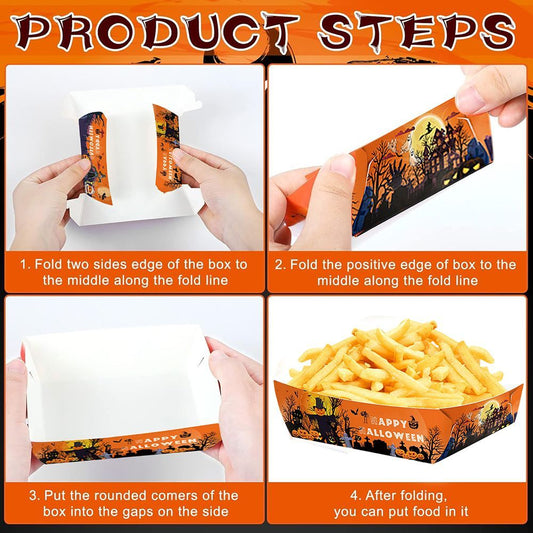 US Local 72 Pcs Halloween Party Supplies Halloween Disposable Paper Food Trays With 60 Pcs Firework Party Picks For Halloween Food Storage Charcuterie Board Serving