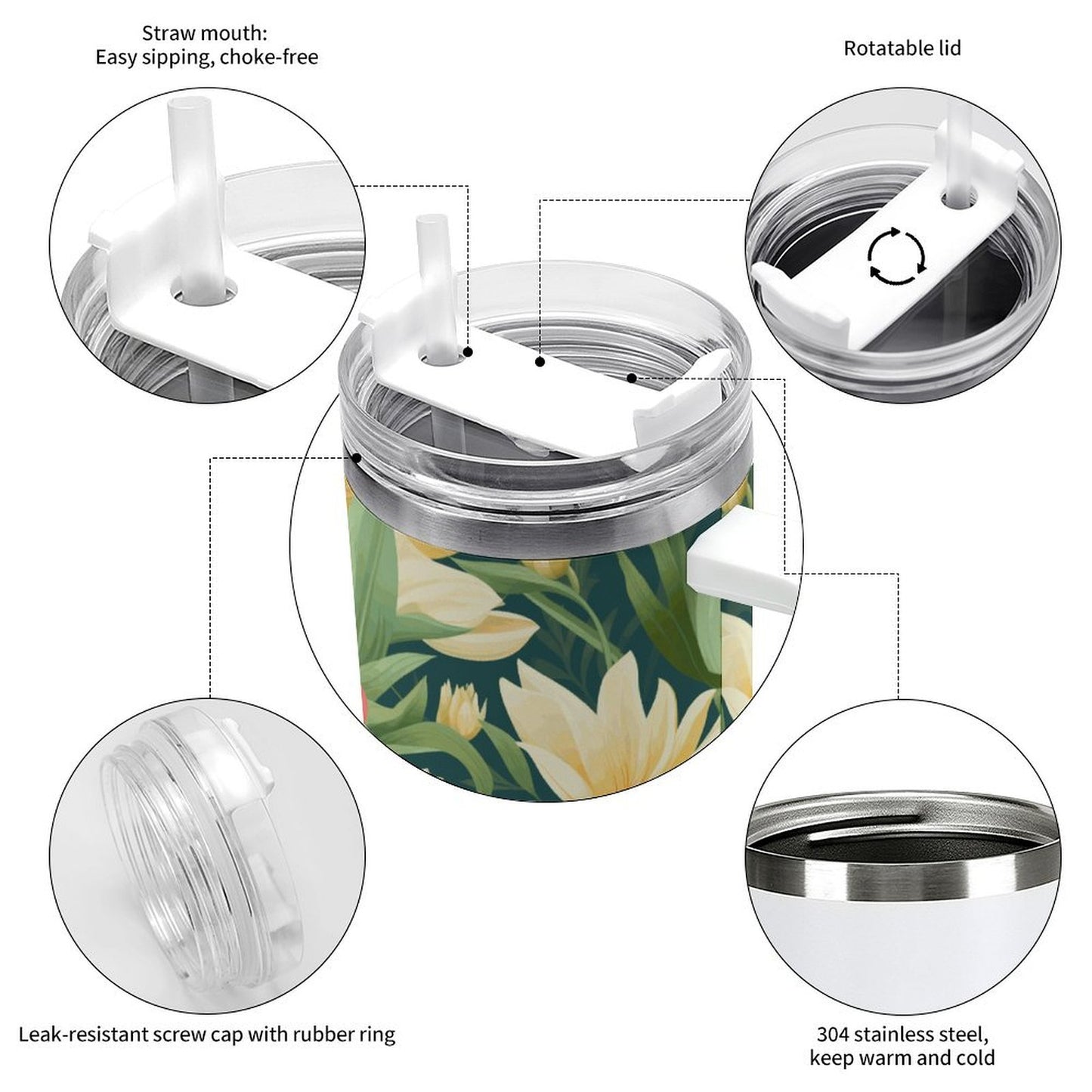 PHDT00371 POD US Local Tumbler 40 oz Large Capacity Car Cup Flowers, Gentle