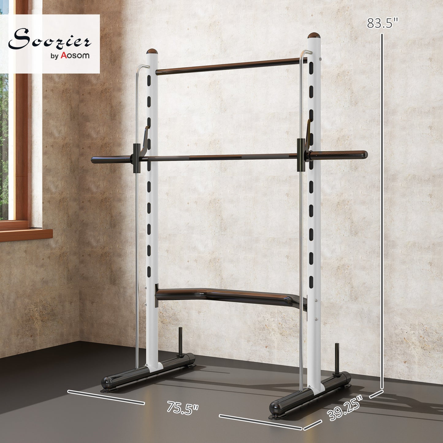 US Local Squat Rack With Pull Up Bar And Barbell Bar Adjustable Bench Press Multi-Function Weight Lifting Half Rack, White