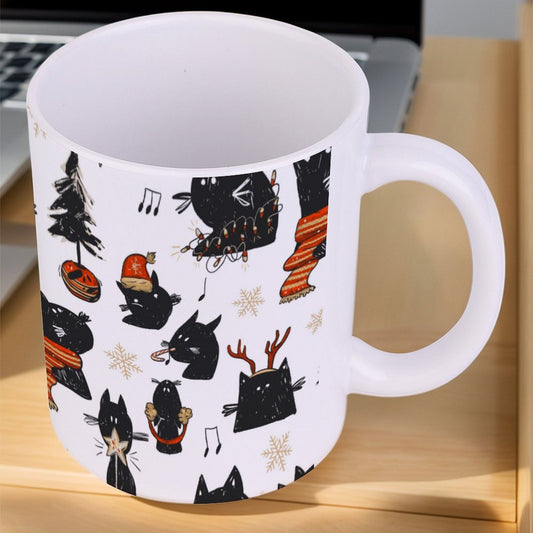POD US Local White mug with full print, Christmas, Black Cat 0094