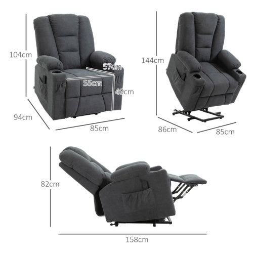 UK Local HOMCOM Electric Riser Recliner Armchair Oversized Chair With Cup Holder Side Pockets For Elderly In Living Room, Charcoal Grey