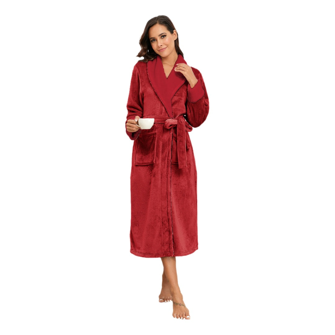 US Local RONGTAI Womens Bathrobe Ladies Fleece Plush Warm Long Robes Fleece Nightgown Sleepwear